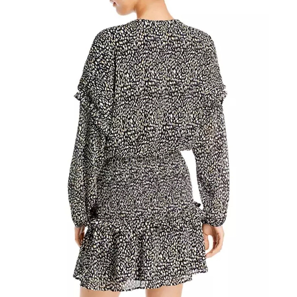 NWT Aqua Animal Print Smocked Mini Dress Chiffon Tasseled Party Chic Size XS - Picture 3 of 11